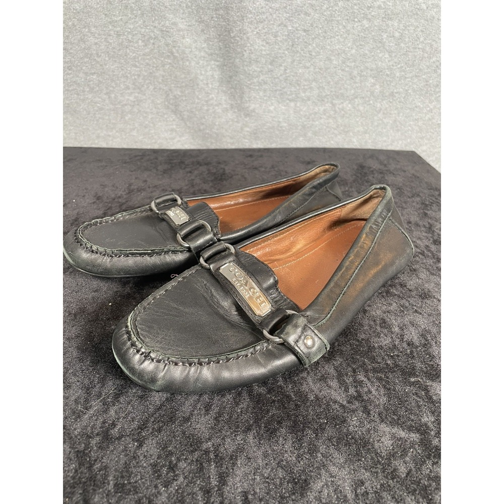 Coach Felisha Black Horsebit Patent Leather Driving Loafers Size 7.5 B Vintage